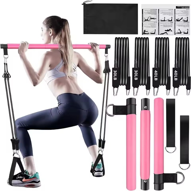 Pilates Bar Kit With Resistance Bands - طقم بار بيلاتيس مع أشرطة مقاومة،