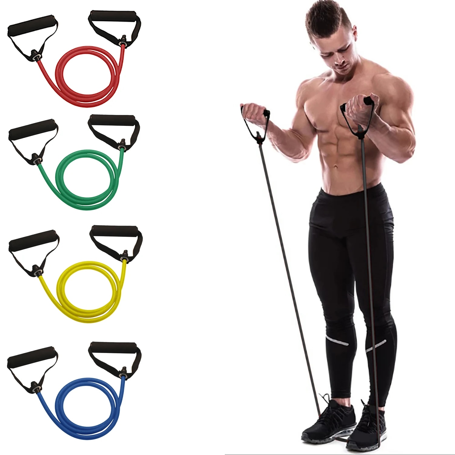 Resistance Bands Set With Handles - أربطة مقاومة بمقابض، أربطة تمرين، أربطة