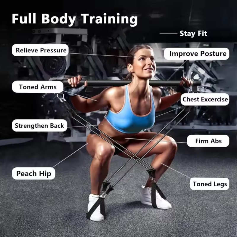 طقم بار بيلاتيس مع أشرطة مقاوم - مراجعة Pilates Bar Kit With Resistance Bands وسعره